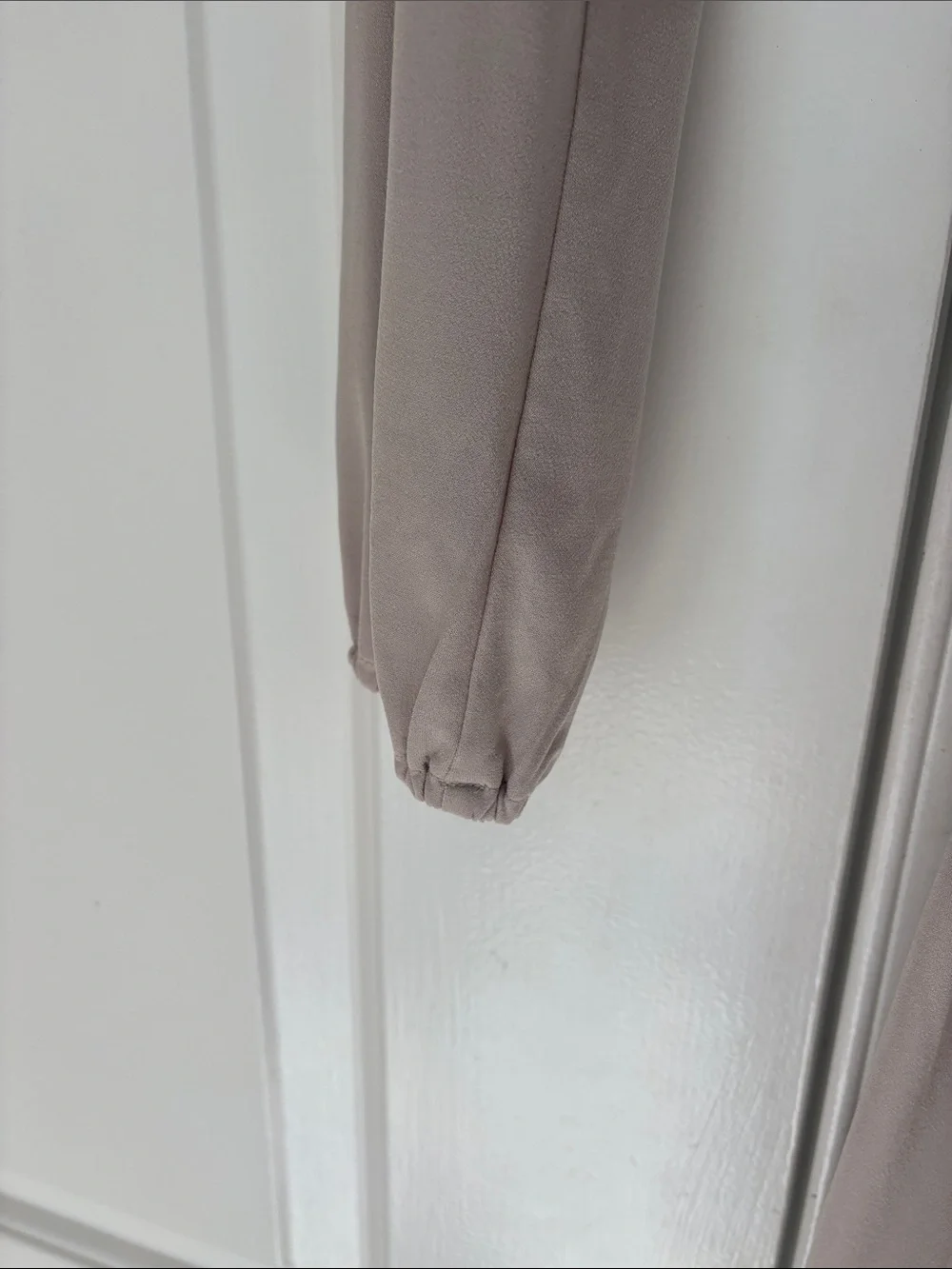 Michael Kors Long-Sleeve V-Neck Belted Dress in Light Taupe